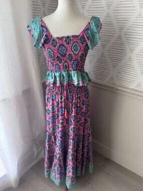 India Boutique Women’s One Size Smocked Vibrant Bohemian 2 Piece Skirt & Top Set